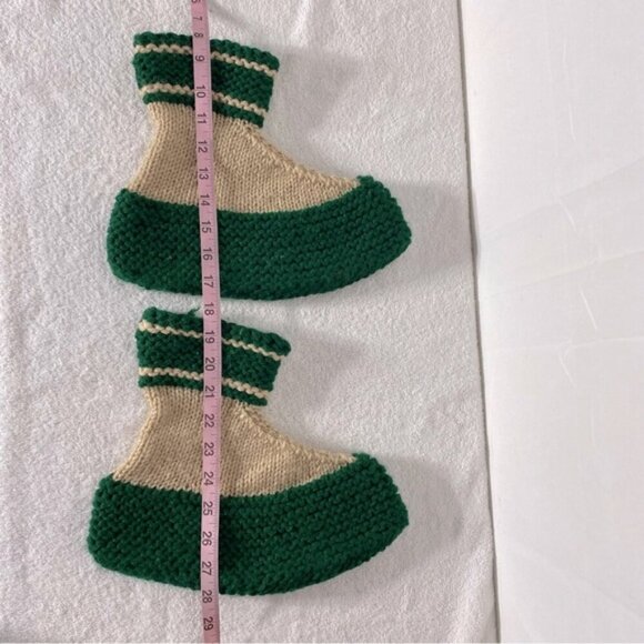 Vintage Handmade Green Beige Crochet Knit Slippers - Picture 7 of 7